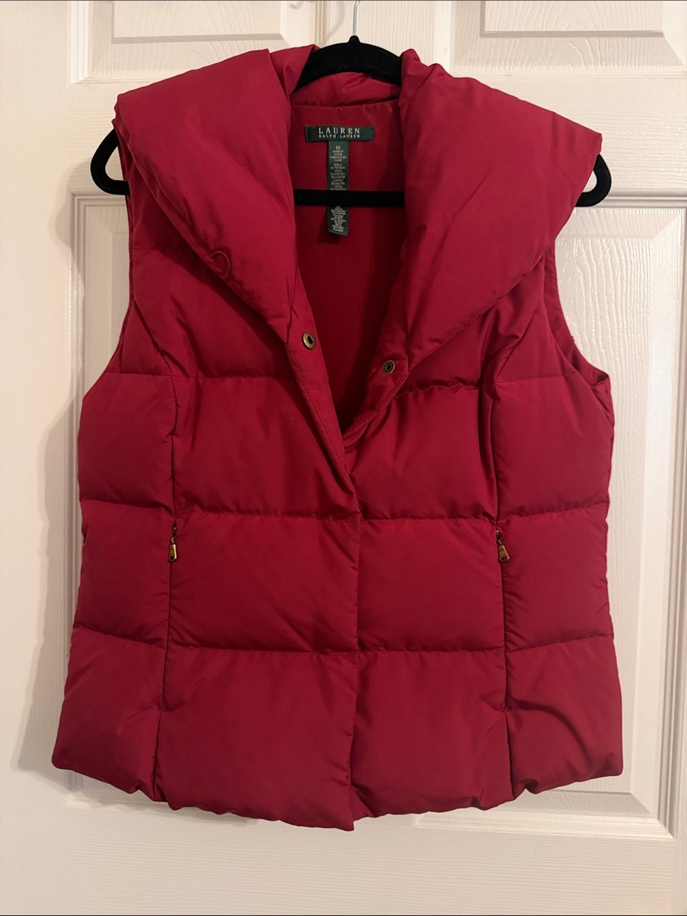 Lauren Ralph Lauren Women's Red Cranberry Shawl-Collar Puffer Vest Sz Medium
